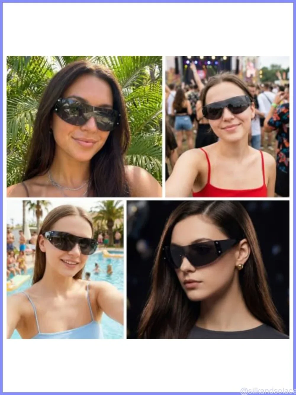 Lystaii Oversized Wrap Around Futuristic Sunglasses PC Frame, Rimless Retro Y2K